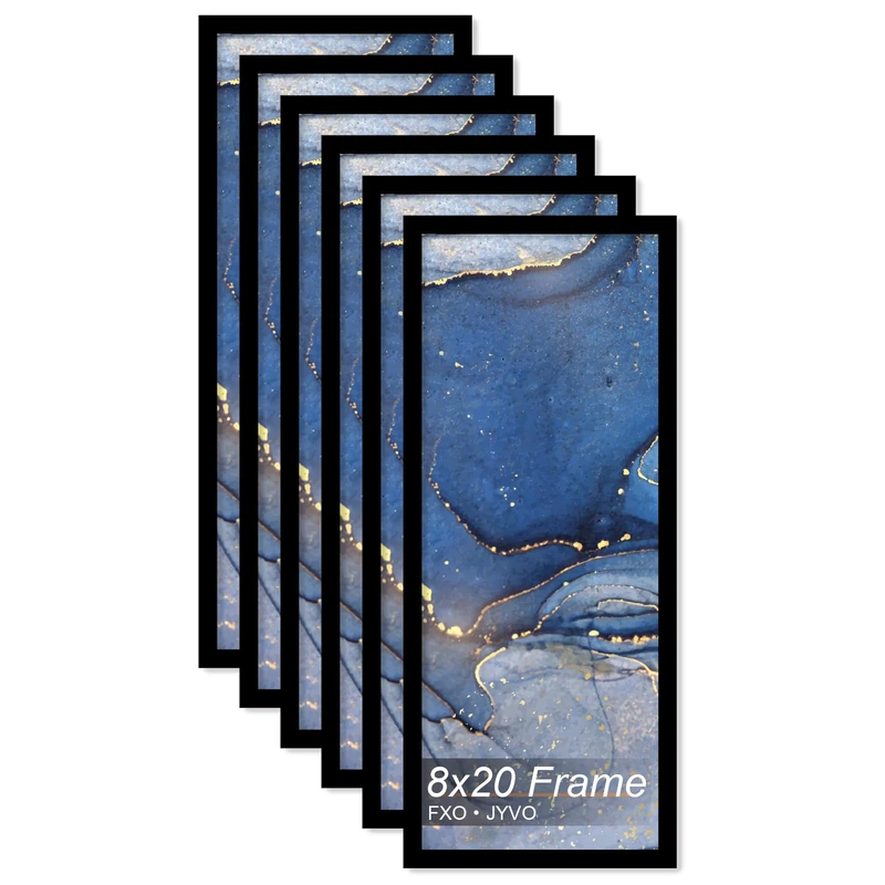 Fxojyvo 8x20 Picture Frame Set of 6, Black Frame for 8 x 20 Inch Picture Poster Photo, Light Weight and High Transparent 8 by 20 Frame for Wall - 6 Pack/Black/8"x20"