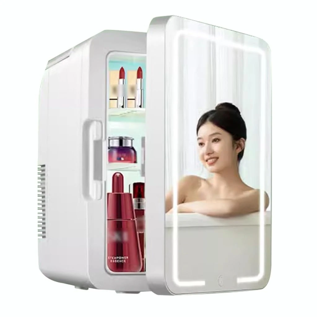 8/12 Liter Portable Beauty Makeup Skincare Fridge Portable Mirrored Beauty Fridge With LED Lighting For Makeup Storage, Chill Cosmetics & Face Masks (Color : White, Size : 12L)