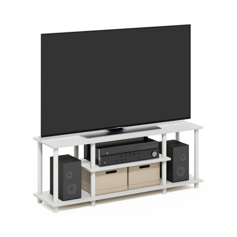 Furinno TURN-N-TUBE TV Stand, 3-Tier Entertainment Center with Open Shelves, TV Console for TV up to 50 Inch, for Living Room, Bedroom, White