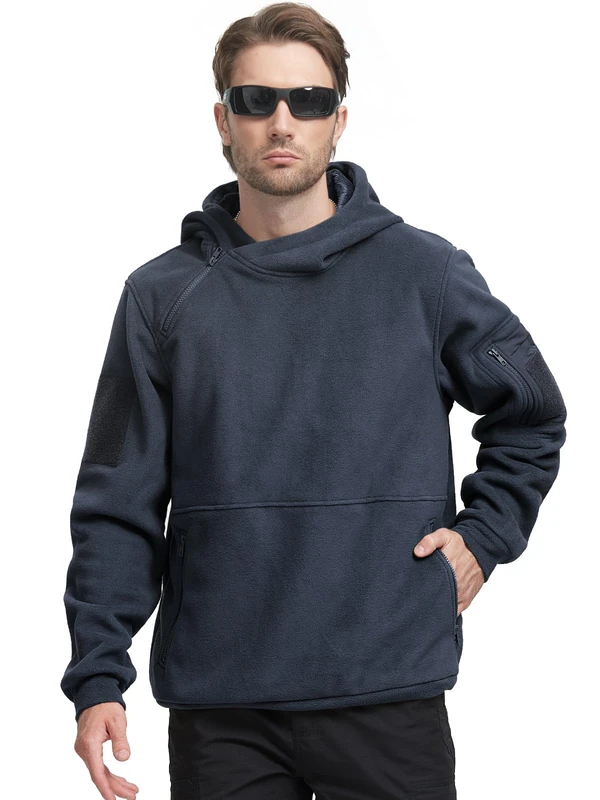 FREE SOLDIER Men's Tactical Winter Fleece Pullover Hoodie Warm Long Fleece lined Hooded Sweatshirt (Navy Blue,XL)