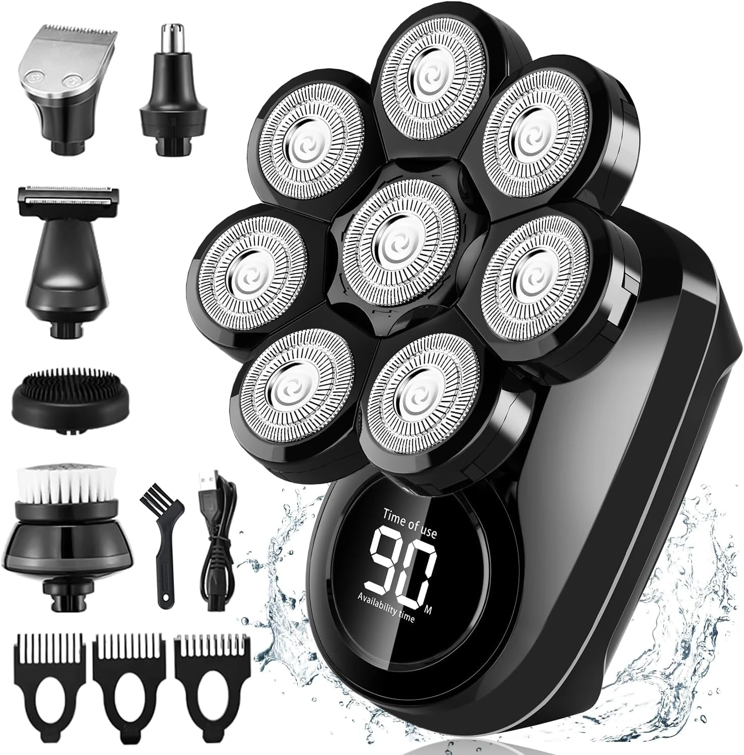 Lovcoyo Men's Electric Razor, 8D Upgraded 6-in-1 Bald Razor, Waterproof Wet/Dry Razor, Beard Care Set for Men, Wireless Rechargeable Electric Shaver Men