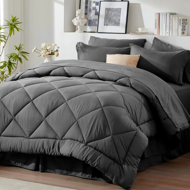 Newspin California King Comforter Set 8 Pieces Bed in a Bag Bedding Set