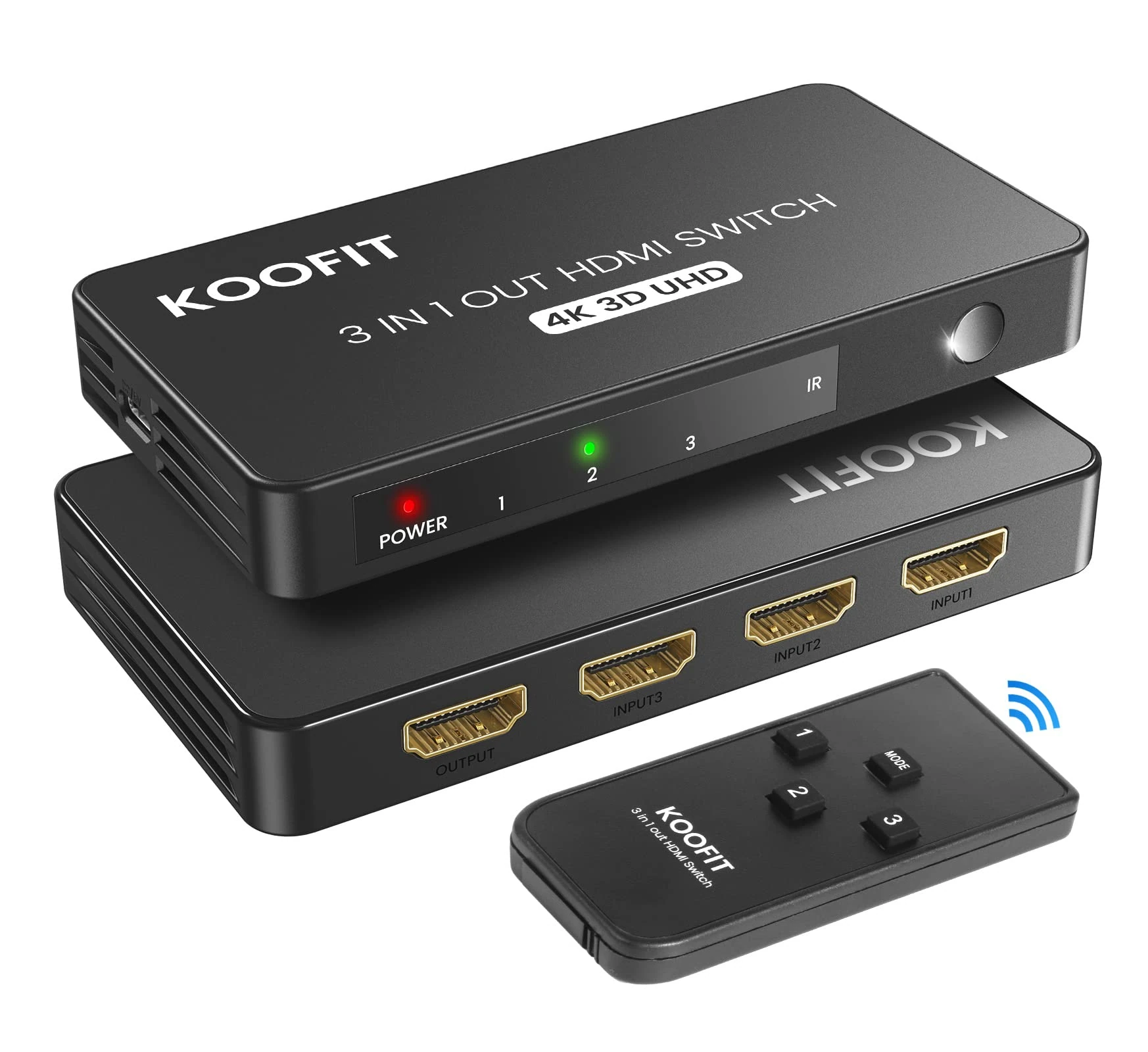 HDMI Switch 3 In 1 Out, HDMI Splitter 4K with Remote Auto Switcher Supports 4K 3D UHD, Multi Connector Splitter for PS5, PS4, PS3, DVD, Blu-ray, Xbox, Fire Stick, PC, TV