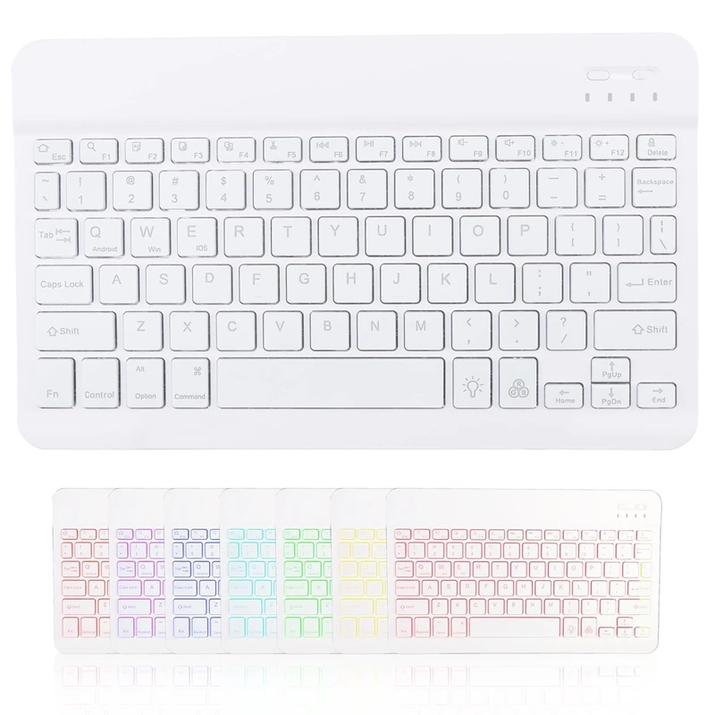 Fogcays Bluetooth Keyboard, Ultra-Slim Wireless Portable Quiet Keyboard with 7 Colours Backlight UK Layout Built-in Rechargeable Battery Compatible with iPad Mac iOS Android and Windows(White)