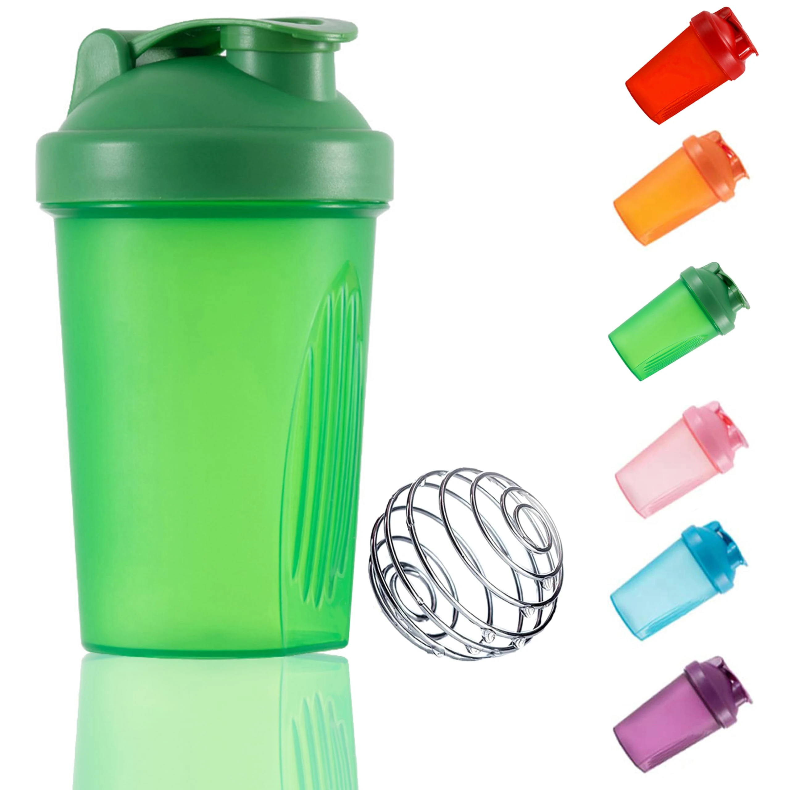 KANGSIT Protein Shaker Bottle with Stainless Steel Mixing Ball, BPA- and DEHP-free, Leakproof Flip On Lid- Protein & Supplement Shaker Bottle 400ml (Green)