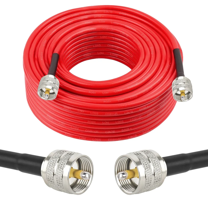 MOOKEERF RG8X Coaxial Cable 75ft,CB Coax Cable,UHF PL259 Male to Male Low Loss CB Antenna Cable 50 Ohm for HAM Radio,Antenna Analyzer,Dummy Load,SWR Meter,Red