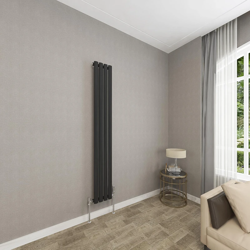 Sky bathroom | 1600x236mm - Modern Black Vertical Single Panel Oval Column Radiator Central Heating Designer Radiator - Image 1