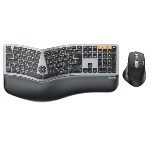 ProtoArc EKM01 Plus Keyboard Mouse Set Wireless Ergonomic, QWERTZ German Layout Full Size Ergo Bluetooth Wireless Keyboard Mouse, Wireless Keyboard Split Design, Wrist Rest, for Windows/Mac/Android