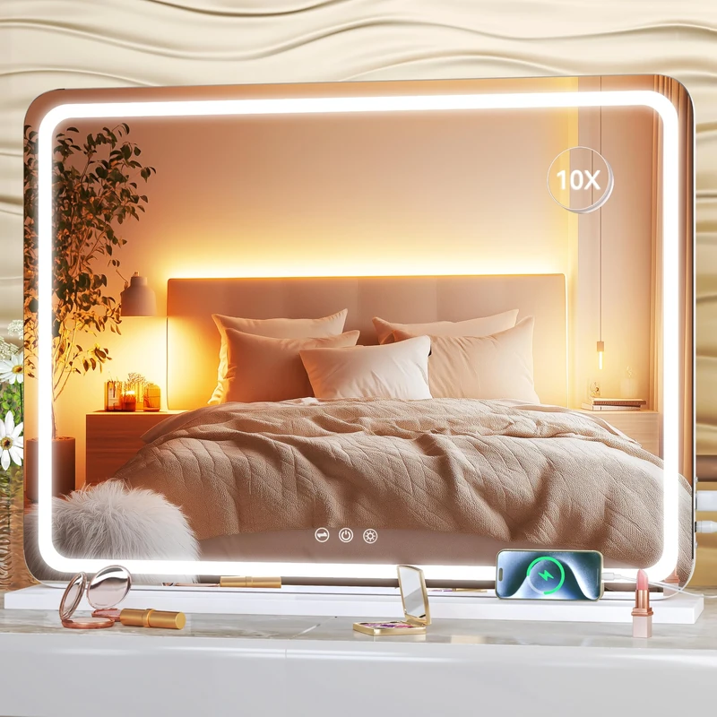 Hasipu Vanity Mirror with Lights, 58 x 48cm LED Makeup Mirror, Lighted Make up Mirrors with Touch Screen Control, 3 Dimmable Modes Round White