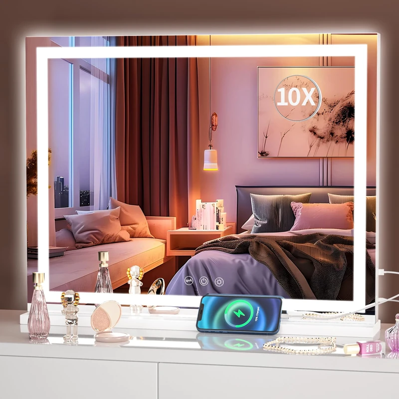Hasipu Vanity Mirror with Lights, 58 x 48cm LED Makeup Mirror, Lighted Make up Mirrors with Touch Screen Control, 3 Dimmable Modes Square White