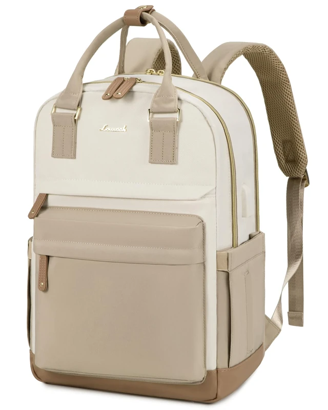 LOVEVOOK Backpack Womens, 15.6 Inch Laptop Travel Work Rucksack, Waterproof School Bag with USB Port, Anti Theft Ladies Computer Back Pack for Office Business College Uni, Khaki