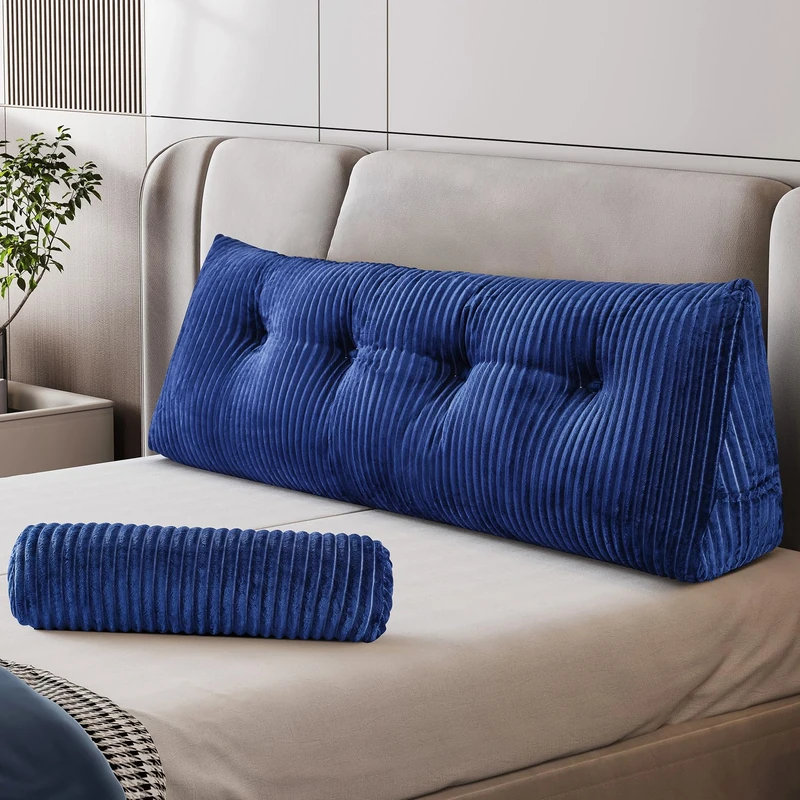 Z-hom Large Wedge Pillow Headboard, Full Triangular Headboard Pillow, Reading Pillow Bed with a Roll Pillow for Bed Sitting Up Sleeping, Backrest Cushion Headboard Gap Pillow for Back,Blue