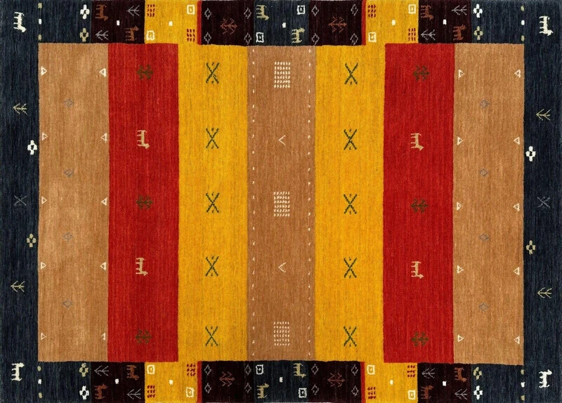 WAWA TEPPICH Gabbeh BR11 Rug 100% Wool 120 x 180 cm Red Yellow Colourful Handwoven Oriental Rug - Image 1