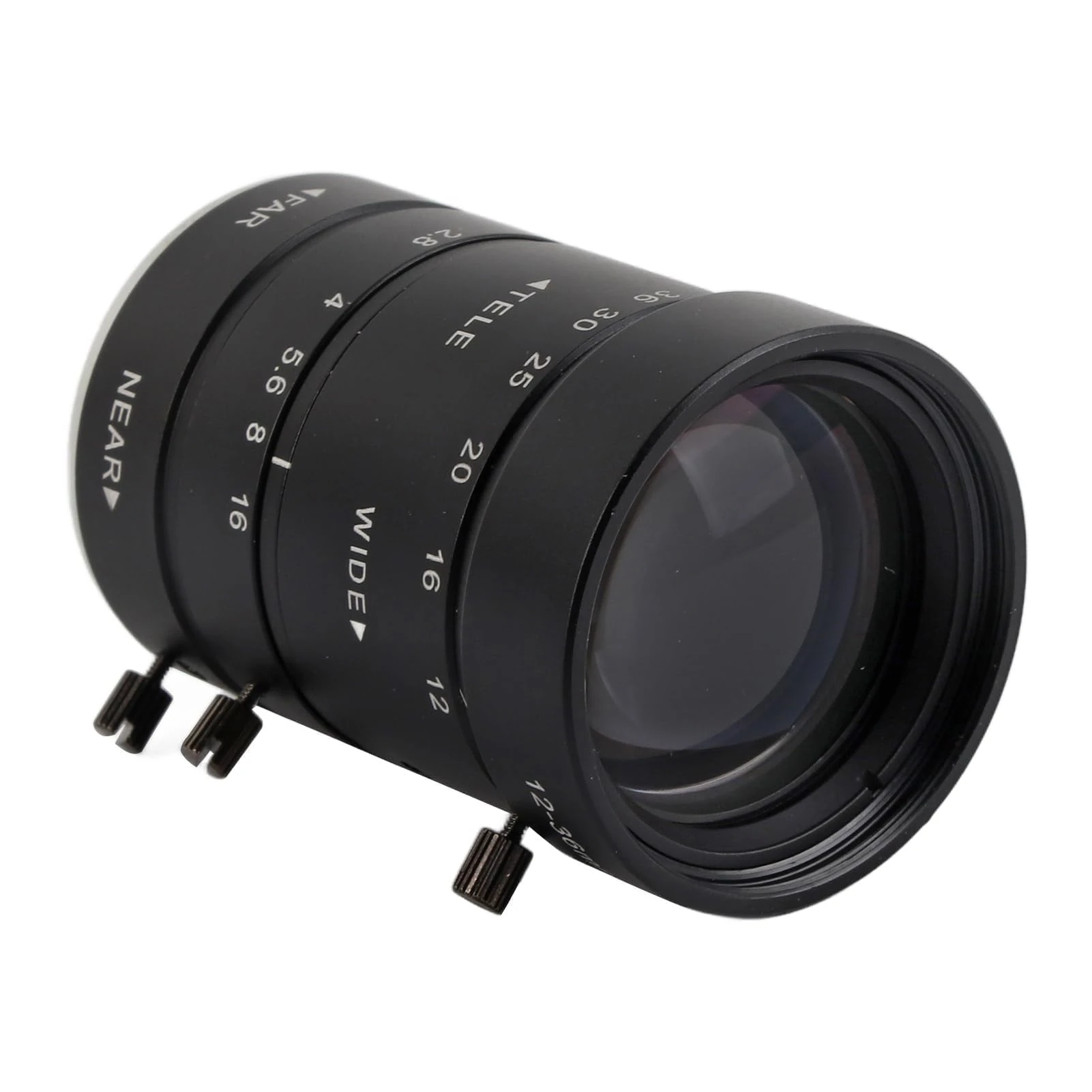 Telephoto Zoom Lens, 8MP 12‑36mm Manual Zoom Lens F2.8 C Mount 2/3 Inch Low Distortion Manual Aperture Focusing Big View