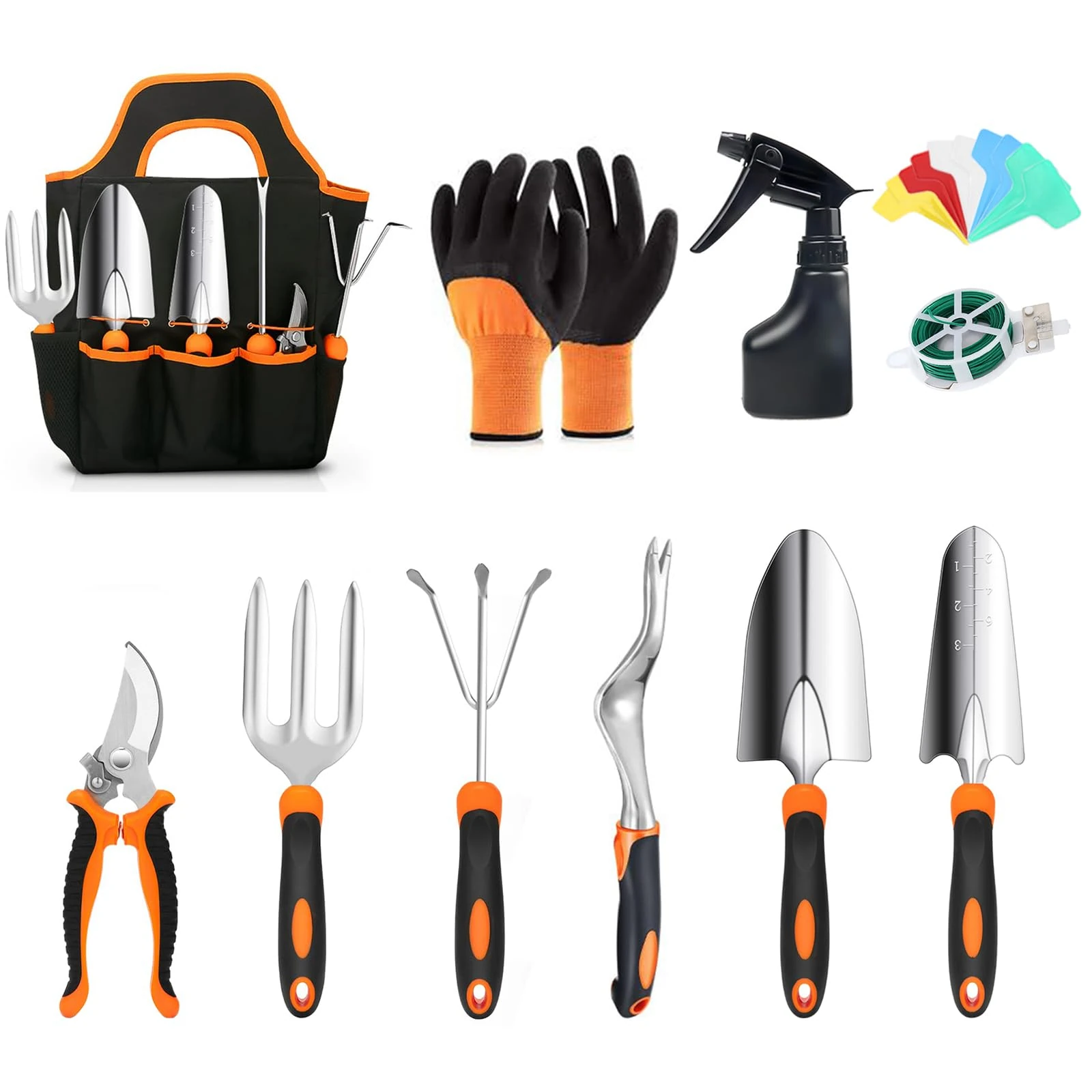 ABRFC Garden Tool Set, 11 Pieces Aluminum Heavy Duty Gardening Kit Gardening Gifts for Women & Men Garden Tool Set with Spray-Bottle, Bag, Gloves Indoors & Outdoors Durable (11 Pieces)