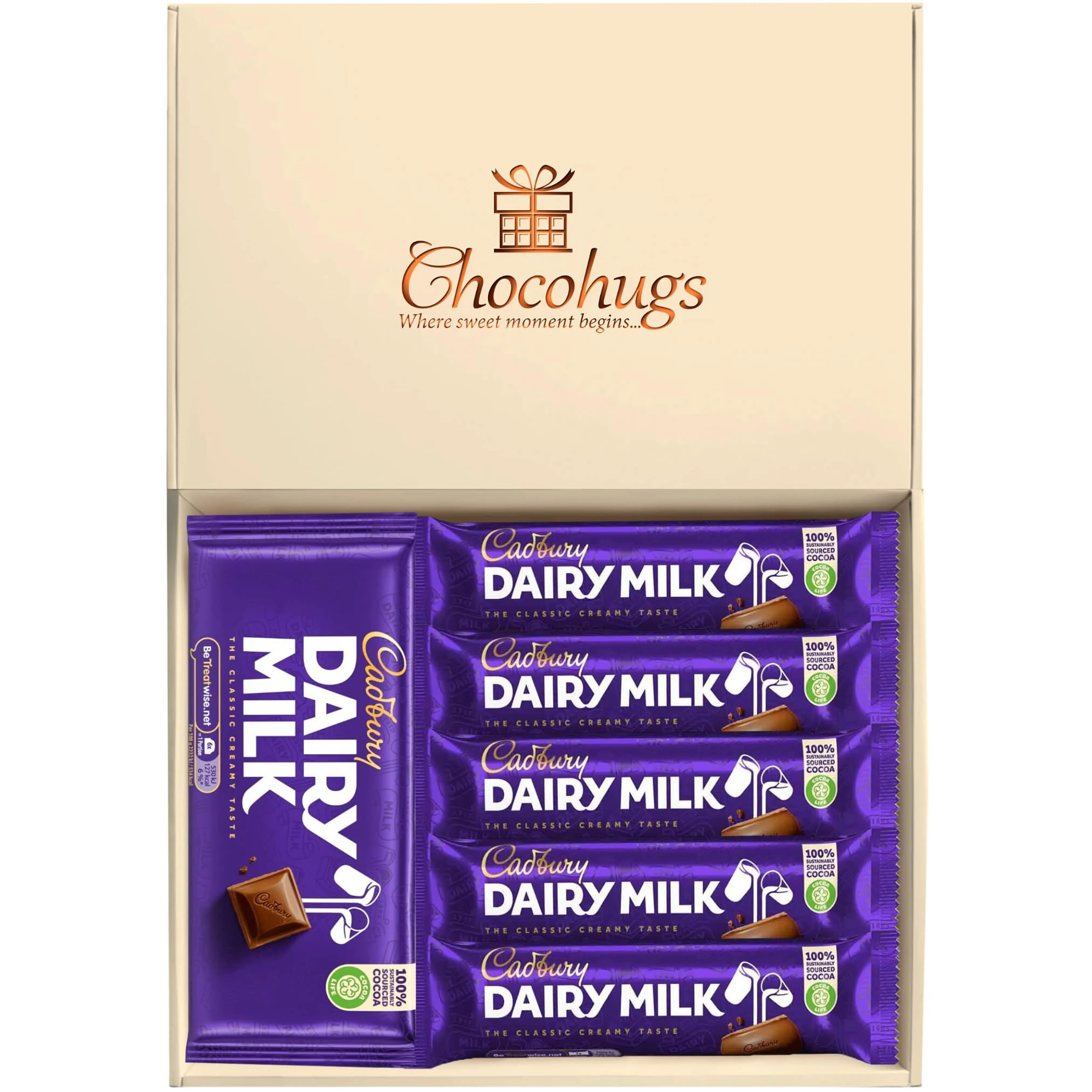 Chocohugs Chocolate Gift Box Hamper | Filled with Dairy Milk Full Sized Chocolate Blocks and Bars | Box of Chocolates | Sweet Treat Gift Box | Assorted Dairy Milk Chocolate Selection Box Gift Hamper