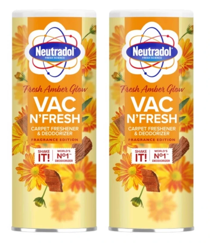 Neutradol Carpet Deodoriser, Vac Scents, Odour Neutraliser Powder for Carpets & Rugs, Fresh Amber Glow, Multipack of 2 x 350g