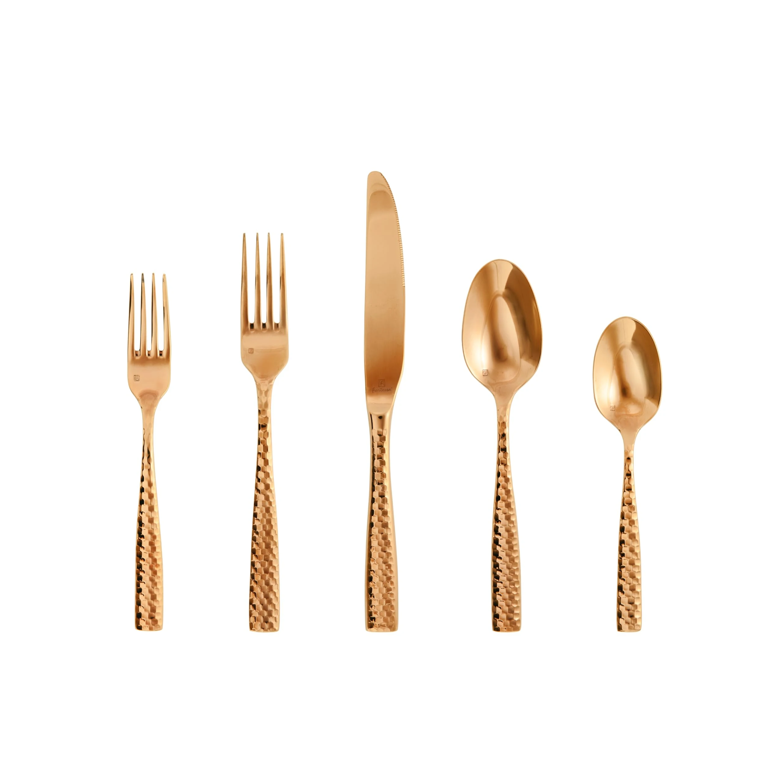 Fortessa Lucca Faceted Copper Rose 18/10 Stainless Steel 20 Piece Flatware Set, Service for 4, Copper Rose