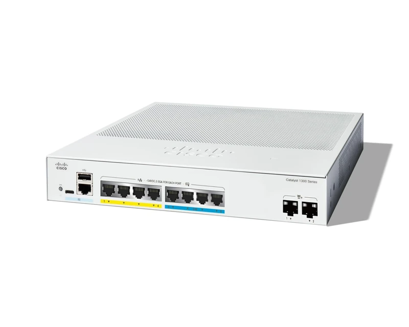 Cisco Catalyst 1300-8MGP-2X Managed Switch, 4 Port GE, 4 Port 2.5GE, PoE, 2x10GE SFP+, Limited Lifetime Protection (C1300-8MGP-2X)
