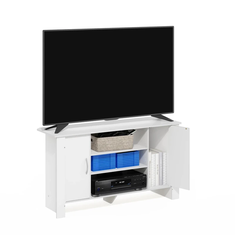 Furinno ECON TV Stand, Entertainment Center, TV Console for TV up to 46 Inch, for Living Room, Bedroom, White