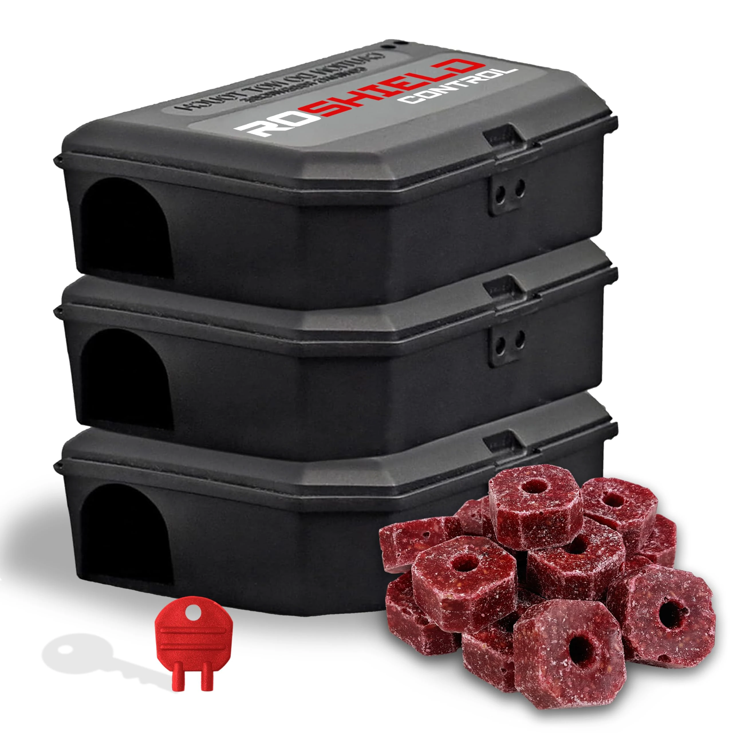 Roshield - 3 PACK Mouse Poisoning Bait Box Kit | Single Feed Mice Killer | indoor/Outdoor Fast & Safe Infestation Control | READY -TO USE, Super Strength Brodifacoum Mice killer