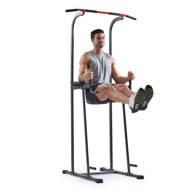 Sunny Health & Fitness Power Tower, Multi-Functional Fitness Equipment for Strength Training, Full Body Workouts with Captain’s Chair, Dip Station, Pull-Up Bar, Push-Up & Core Trainer, SF-XF924016