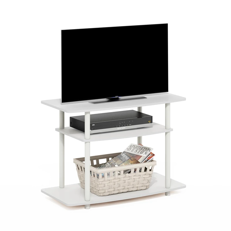 Furinno TURN-N-TUBE TV Stand, 3-Tier No Tools Entertainment Center, TV Console for TV up to 32 Inch, for Living Room, Bedroom, White