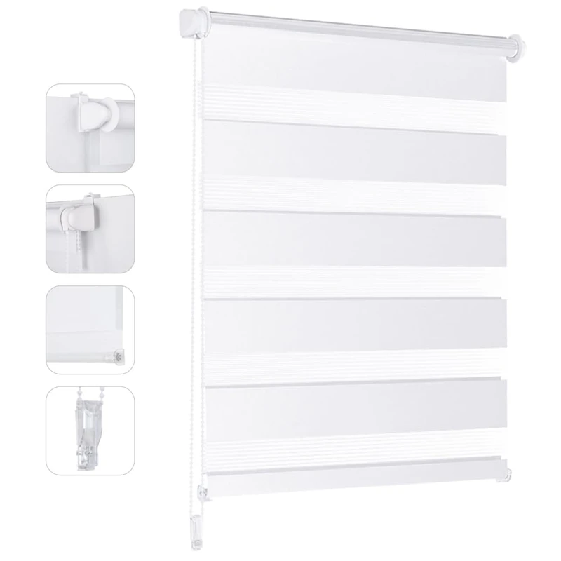 Sekey Double Roller Blind with Klemmfix No Drilling for Windows 80 cm Wide Sun Protection 80 x 200 cm White - Image 1