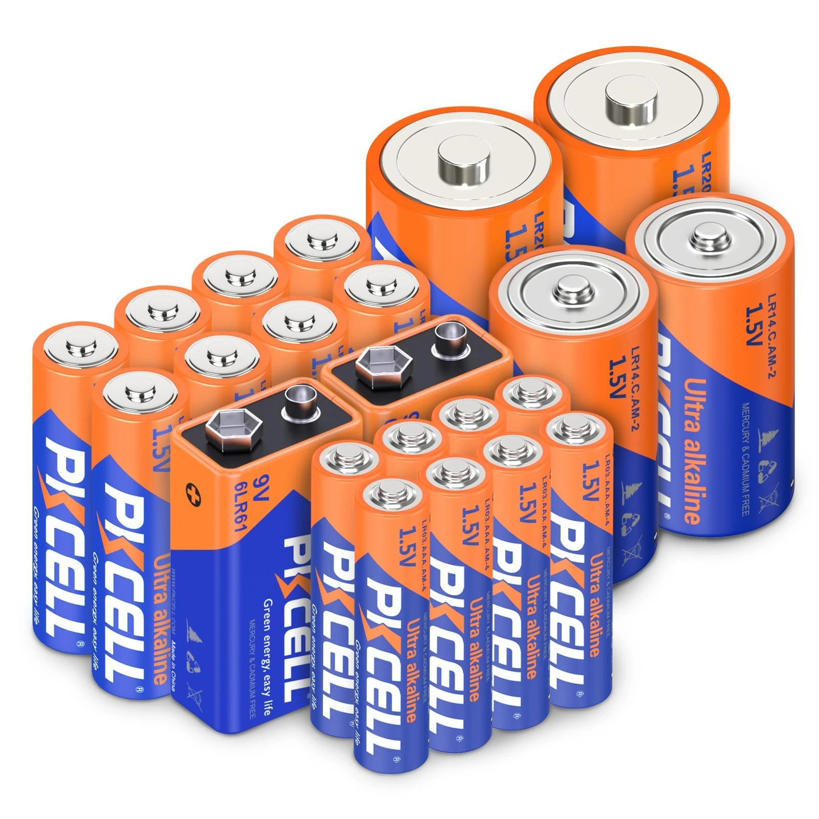 PKCELL AA+AAA Batteries (22(8+8+2+2+2) count, AA+AAA+C+D+9V)