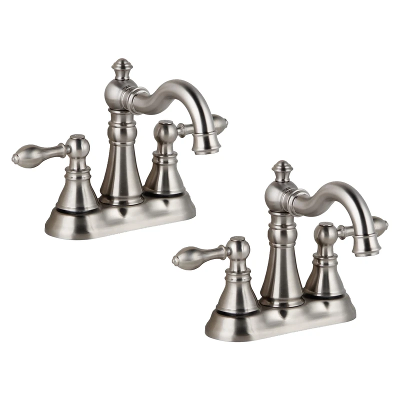 Derengge BF-0048D-BN Bathroom Faucet with Two Handles, Brushed Nickel, 3 Holes with Pop Up Drain Assembly, Classic 4" Centerset, Toilet Faucet with 360° Rotating Spout, 2 Pack
