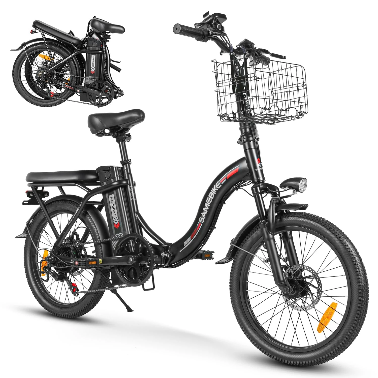 SAMEBIKE Foldable Electric Bike for Adults, 20" Fat Tire Ebike with Max Speed 15.5MPH 250W Motor, Max Range 62 Miles, 36V 432Wh UL2849 Certified Removable Battery, Electric Bicycle for Men/Women, BK