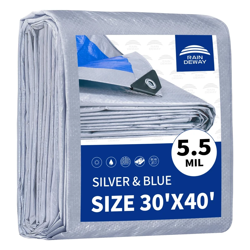 RAINDEWAY Tarps 30x40Ft 5.5 Mil Multipurpose Waterproof Poly Tarp Cover