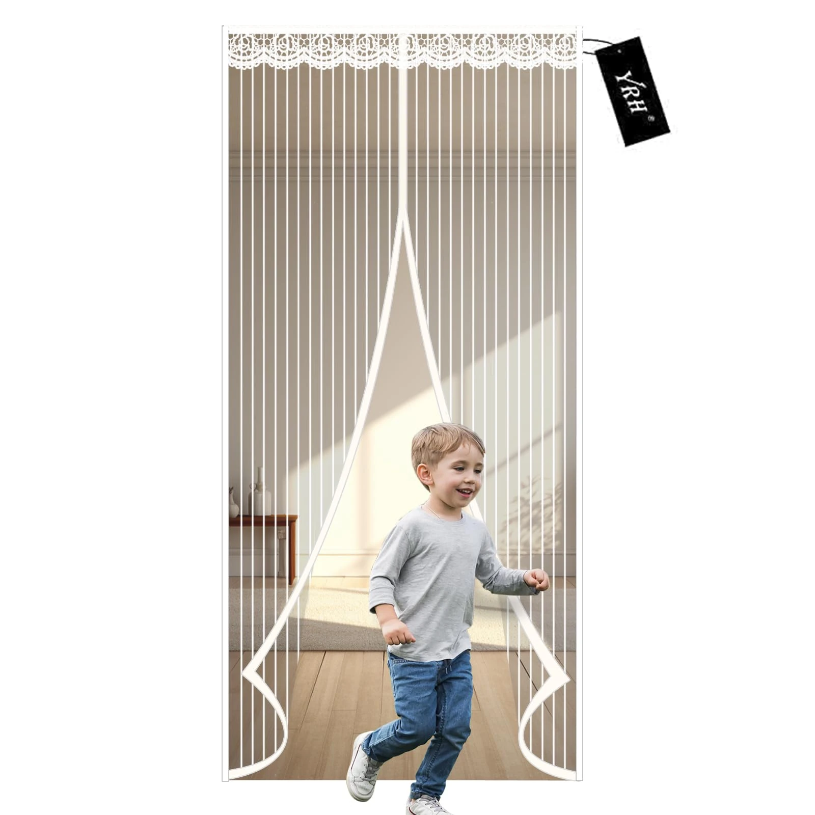 YRH Magnetic Fly Screen Door - Heavy Duty Self-Sealing Mesh,Powerful Magnets and Full Frame Magic Tape,No Drill Installation,Automatically Closes (90x210cm, White)
