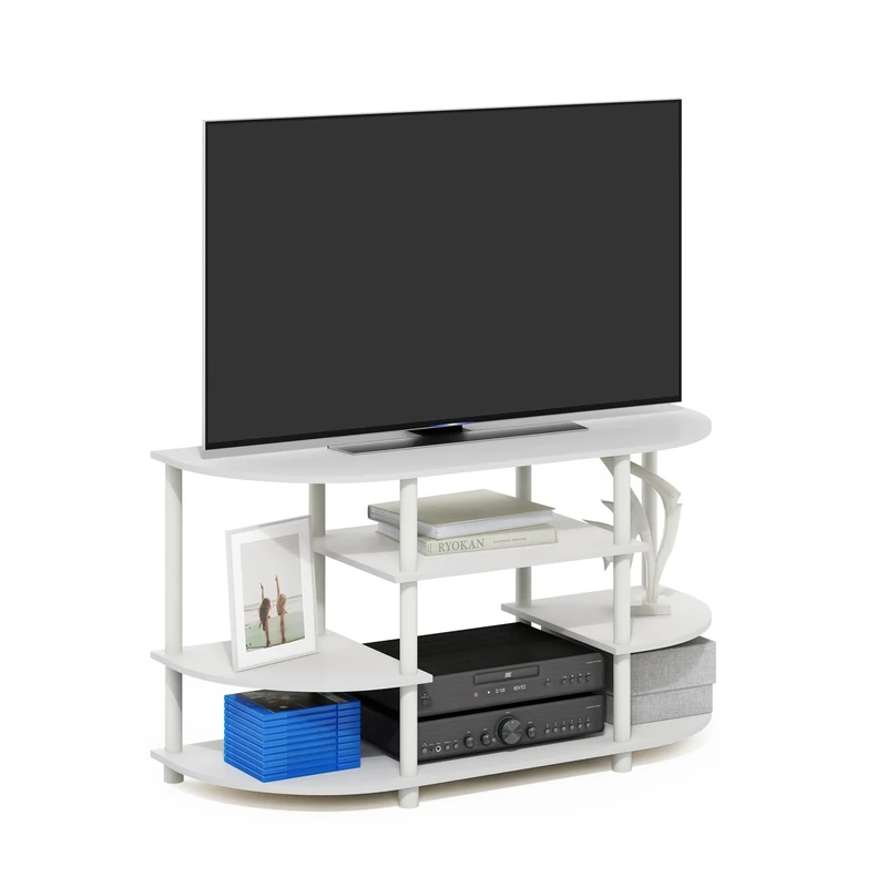 Furinno JAYA TV Stand, Simple Design Corner Entertainment Center, TV Console for TV up to 46 Inch, for Living Room, Bedroom, White