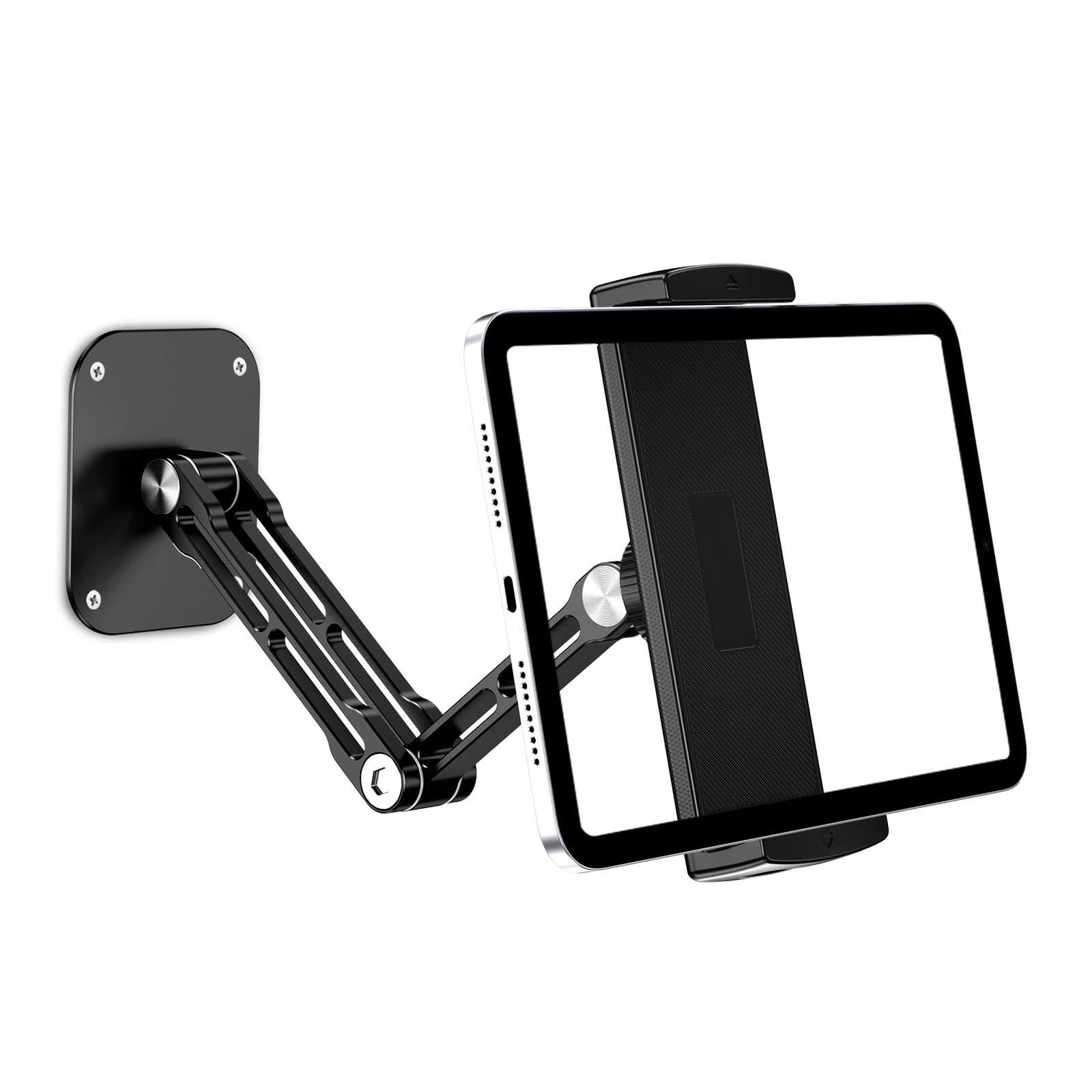 Lucrave Tablet Wall Mount Holder, Aluminium Extendable iPad Wall Holder, with 360°Rotating Base Adjustable Foldable for iPad Pro Air Mini, Samsung Galaxy Tab, All 4.7-13" Phones and Tablets