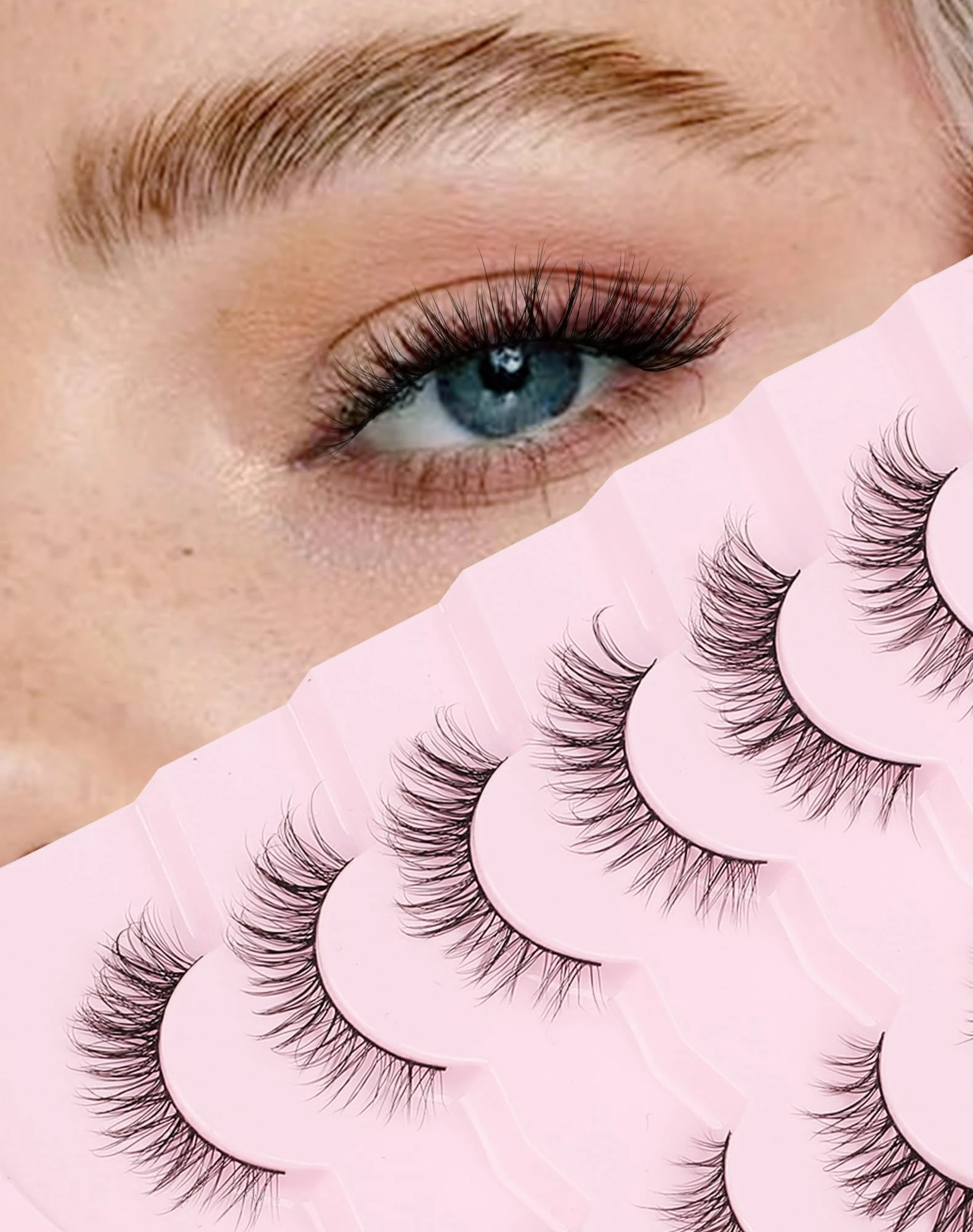 Onlyall Fluffy Lashes Wispy Natural Look False Eyelashes Natural Flared Eyelashes False Eye Lashes Soft 7 Pairs D-K07