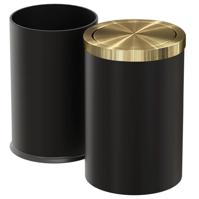 LEASYLIFE Stainless Steel Trash can,Bathroom Trash can with lid，Small Trash Can with Flipping Lid, 9 L,Garbage cans for Kitchen，Living Room. Metallic Gold (Black（Double）)