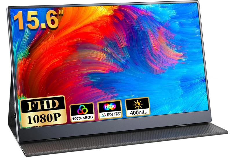 COOLHOOD Portable Monitor 15.6'', 1080P FHD Plug&Play Travel Laptop Monitor w/Smart Cover, USB-C HDR Portable Second Computer Display, Portable Game External Screen for PC Phone Mac Xbox PS4/5