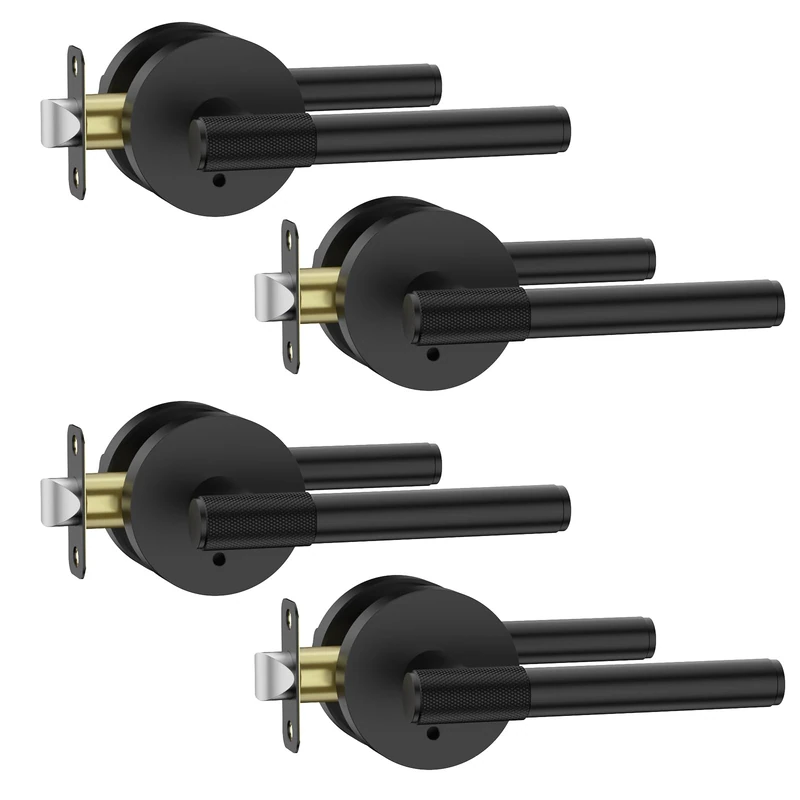 Asidrama 4 Pack Privacy Door Handles with Lock, Black Door Handles Interior for Bedroom or Bathroom, Heavy Duty Door Lever with Reversible Interior Door Handle for Left Right Sided Doors…
