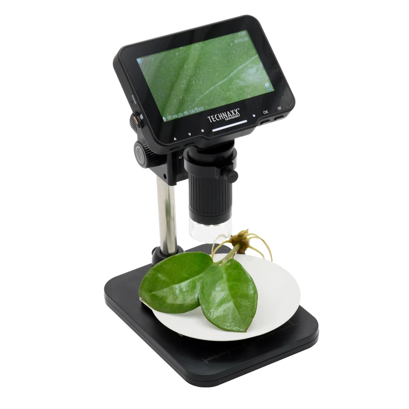 Technaxx Digital Microscope Pro TX-277-50x Magnification, 4.3" IPS Display, Adjustable Angle & Holder, 8 LED Illumination, Photo/Video Capture, MicroSD & PC Connectivity