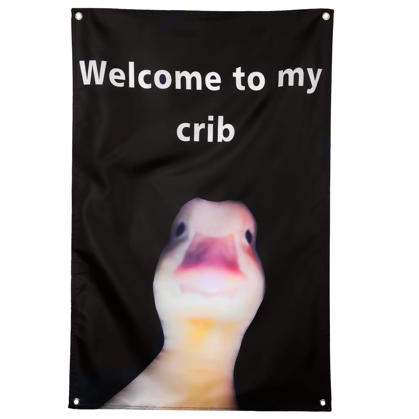 WY LIGHTING LEVEL Funny Duck Tapestry Hanging Flags Polyester Black 35.4x23 Inch Welcome to My Crib Duck Face Backdrop Cute Cave Wall Flags with Grommets for Home, Dorm, Party, Wedding, Birthday