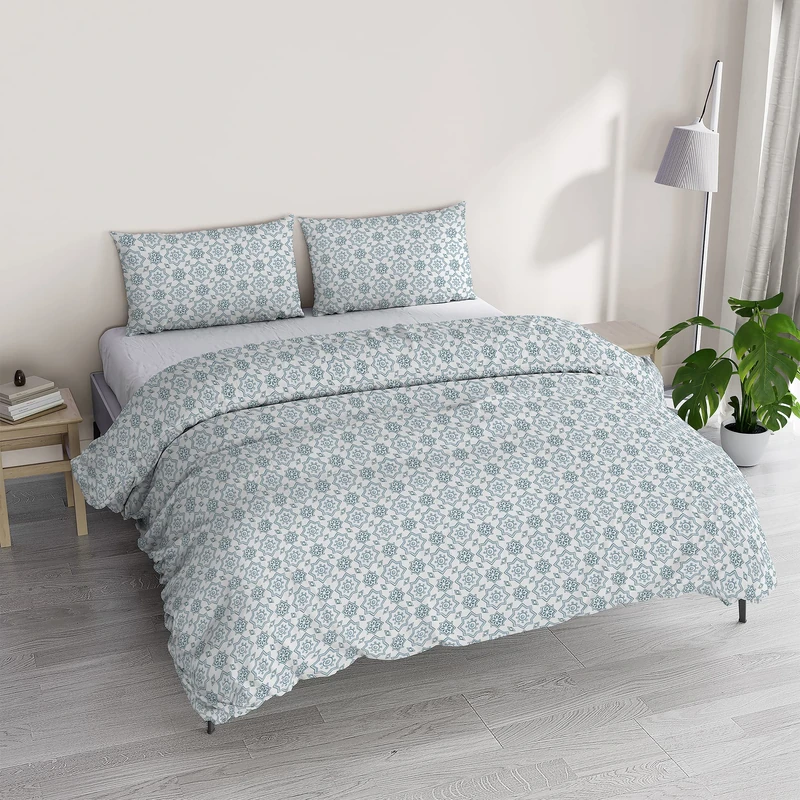 Italian Bed Linen Athena Duvet Cover Set Made in Italy, Double Dora Acqua - Image 1