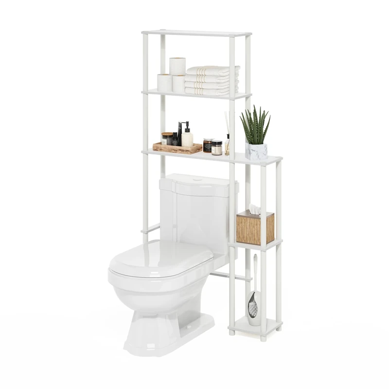 Furinno TURN-N-TUBE Over The Toilet Storage, 5-Shelf Over The Toilet Organizer, Freestanding Space Saver Bathroom Shelf, for Bathroom Organizers and Storage, White