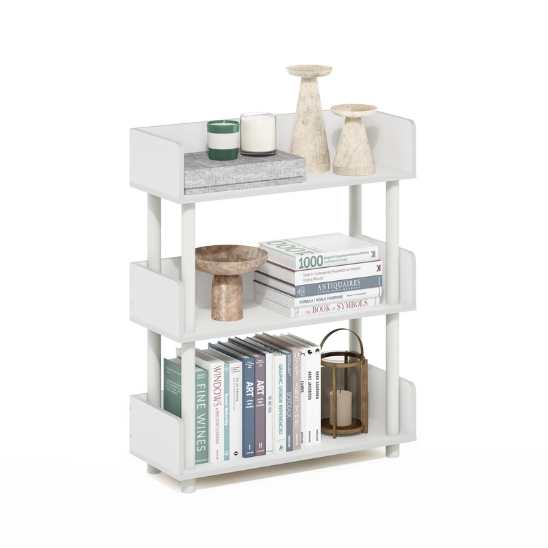 Furinno TURN-N-TUBE 3-Tier Display Shelf, Storage Shelves, Book Shelf, Open Shelves with Rounded Corner Top Edges, for Organization and Storage, Living Room, Home Office, White