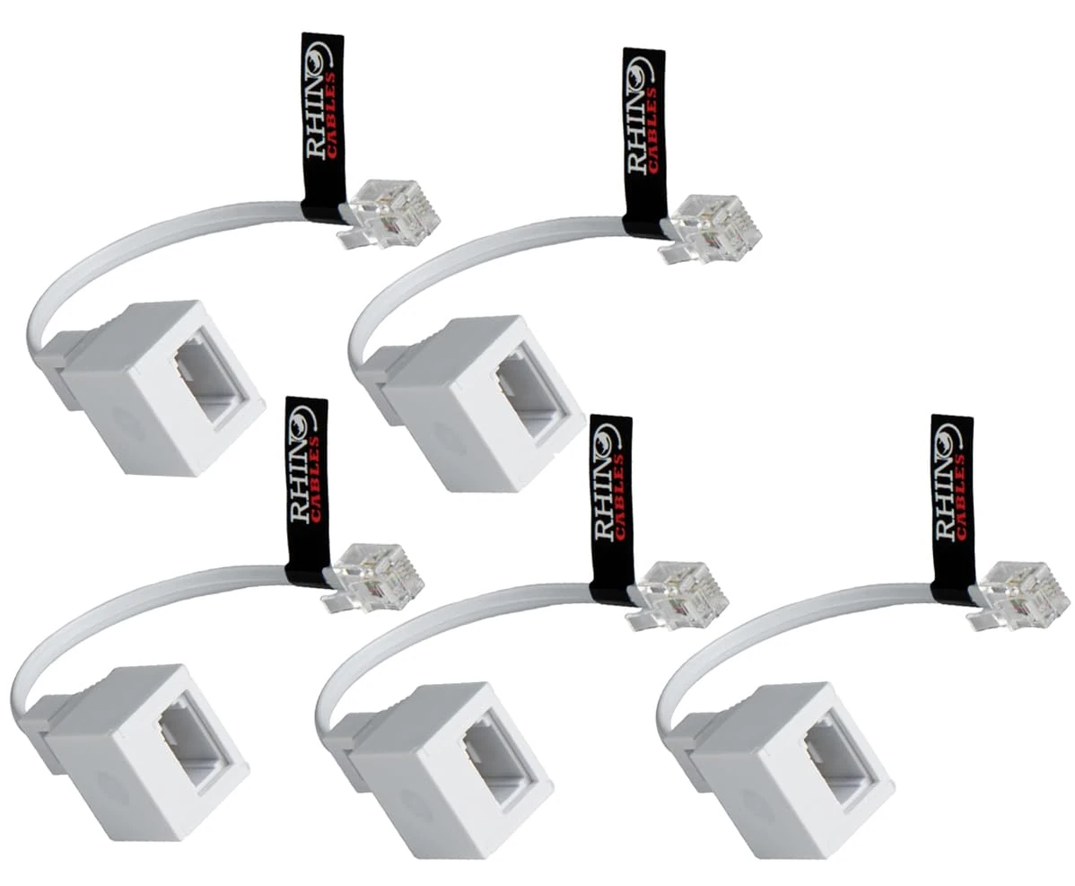 rhinocables RJ11 to BT Socket Adapter - Phone to Ethernet - Universal Compatibility for Phones, Modems, Routers & Printers. Durable Connector for Seamless Calls & Fast Internet (Pack of 5)