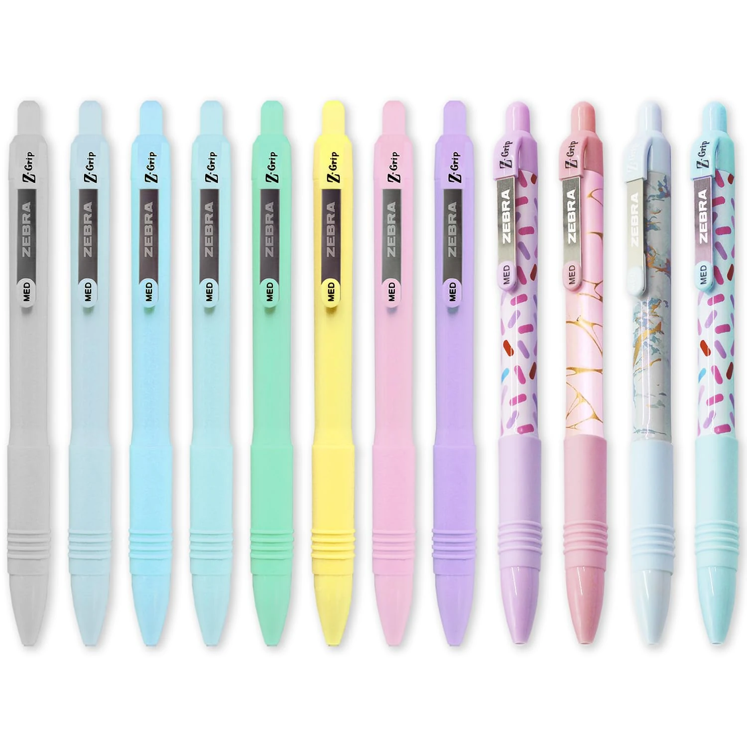 Zebra Z-Grip Smooth Ballpoint Pen - 1.0mm Nib Tip - Black Ink - Pastel/Blush/Sweetie Barrels - Pack of 12