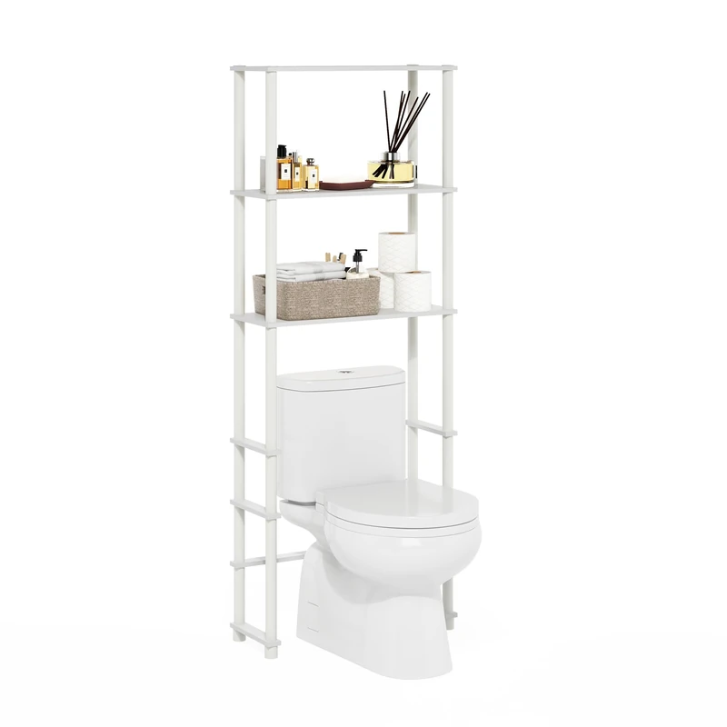 Furinno TURN-N-TUBE Over The Toilet Storage, 3-Shelf Over The Toilet Organizer, Freestanding Space Saver Bathroom Shelf, for Bathroom Organizers and Storage, White