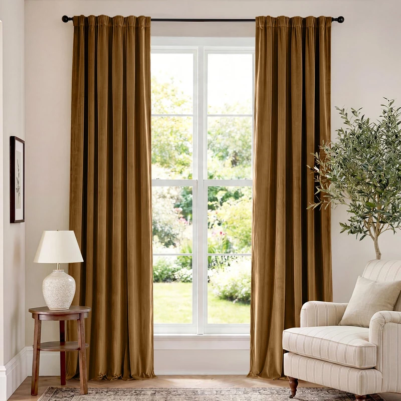 Lazzzy Velvet Blackout Curtains Thermal Insulated Room Window Drapes Super Soft Luxury Curtains for Living Room Bedroom Rod Pocket 2 Panels, Gold Brown, 52" W x 102" L