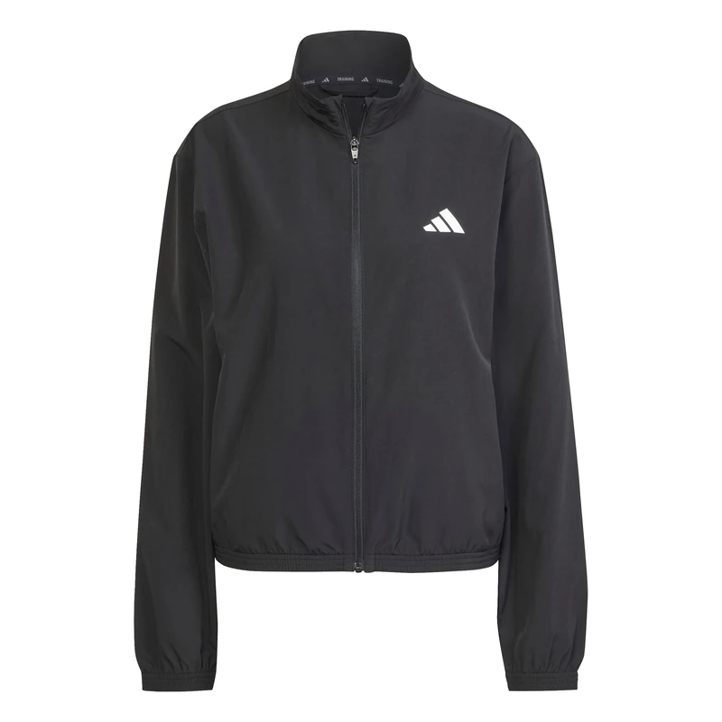 adidas Women's Train Essentials 3-Stripes Woven Warm Up Jacket, black/white, S