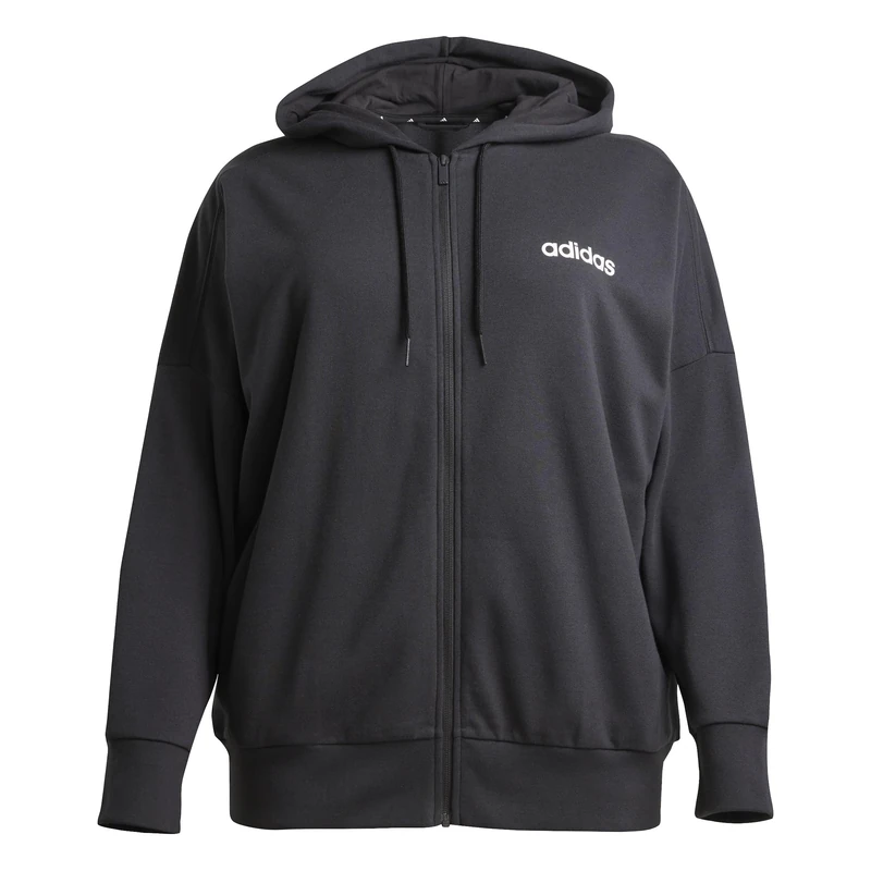 adidas Women's ESSENTIALS LINEAR FULL ZIP FRENCH TERRY HOODIE, Black/White, S